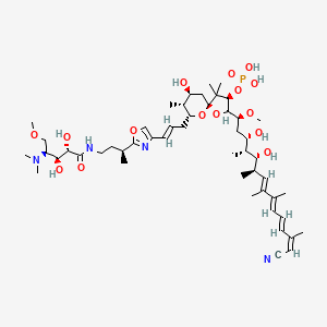 molecular formula C50H81N4O15P B1237380 [(2R,3R,5S,7S,8R,9R)-2-[(1S,3S,4R,5R,6R,7E,9E,11E,13Z)-14-cyano-3,5-dihydroxy-1-methoxy-4,6,8,9,13-pentamethyltetradeca-7,9,11,13-tetraenyl]-9-[(E)-3-[2-[(2S)-4-[[(2S,3S,4S)-4-(dimethylamino)-2,3-dihydroxy-5-methoxypentanoyl]amino]butan-2-yl]-1,3-oxazol-4-yl]prop-2-enyl]-7-hydroxy-4,4,8-trimethyl-1,10-dioxaspiro[4.5]decan-3-yl] dihydrogen phosphate 