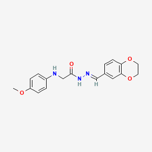 molecular formula C18H19N3O4 B1237479 N-[(E)-2,3-dihydro-1,4-benzodioxin-6-ylmethylideneamino]-2-(4-methoxyanilino)acetamide 