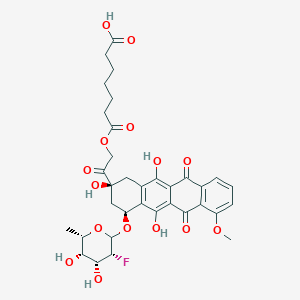molecular formula C34H37FO15 B1237594 7-[2-[(2S,4S)-4-[(3R,4R,5S,6S)-3-fluoro-4,5-dihydroxy-6-methyloxan-2-yl]oxy-2,5,12-trihydroxy-7-methoxy-6,11-dioxo-3,4-dihydro-1H-tetracen-2-yl]-2-oxoethoxy]-7-oxoheptanoic acid 