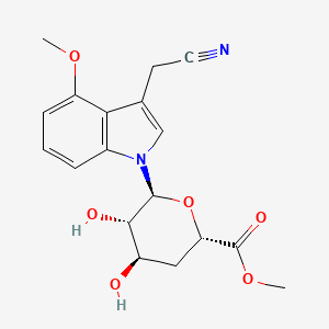 molecular formula C18H20N2O6 B1237597 methyl (2S,4R,5S,6S)-6-[3-(cyanomethyl)-4-methoxyindol-1-yl]-4,5-dihydroxyoxane-2-carboxylate 