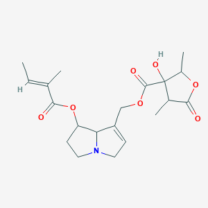 molecular formula C20H27NO7 B1237640 [7-[(E)-2-methylbut-2-enoyl]oxy-5,6,7,8-tetrahydro-3H-pyrrolizin-1-yl]methyl 3-hydroxy-2,4-dimethyl-5-oxooxolane-3-carboxylate 