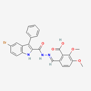 molecular formula C25H20BrN3O5 B1237671 6-[(5-溴-3-苯基-1H-吲哚-2-羰基)-腙甲基]-2,3-二甲氧基-苯甲酸 