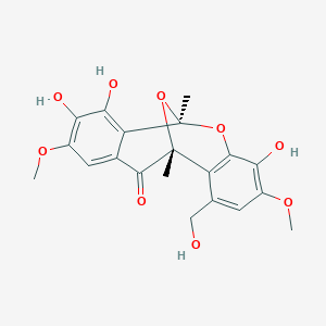 molecular formula C20H20O9 B1237673 (6R)-1-(Hydroxymethyl)-3,9-dimethoxy-4,7,8-trihydroxy-6,12-dimethyl-6alpha,12alpha-epoxy-11,12-dihydro-6H-dibenzo[b,f]oxocin-11-one 