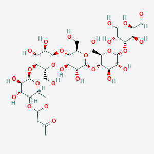 molecular formula C34H56O27 B123775 (2R,3R,4R,5R)-4-[(2R,3R,4R,5S,6R)-5-[(2R,3R,4R,5S,6R)-5-[(2R,3R,4R,5S,6R)-5-[[(4aR,6R,7R,8R,8aS)-7,8-dihydroxy-2-(2-oxopropyl)-4,4a,6,7,8,8a-hexahydropyrano[3,2-d][1,3]dioxin-6-yl]oxy]-3,4-dihydroxy-6-(hydroxymethyl)oxan-2-yl]oxy-3,4-dihydroxy-6-(hydroxymethyl)oxan-2-yl]oxy-3,4-dihydroxy-6-(hydroxymethyl)oxan-2-yl]oxy-2,3,5,6-tetrahydroxyhexanal CAS No. 145932-53-2