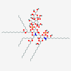 molecular formula C110H202N2O39P2 B1237774 (2R,5R)-2-[(2R,4R,5R)-2-carboxy-6-[(1R)-1,2-dihydroxyethyl]-2-[[(3S,5S,6R)-5-[[(3R)-3-dodecanoyloxytetradecanoyl]amino]-6-[[(3S,5S,6R)-3-hydroxy-5-[[(3R)-3-hydroxytetradecanoyl]amino]-4-[(3R)-3-hydroxytetradecanoyl]oxy-6-phosphonooxyoxan-2-yl]methoxy]-3-phosphonooxy-4-[(3R)-3-tetradecanoyloxytetradecanoyl]oxyoxan-2-yl]methoxy]-5-hydroxyoxan-4-yl]oxy-6-[(1R)-1,2-dihydroxyethyl]-4,5-dihydroxyoxane-2-carboxylic acid 
