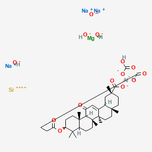 molecular formula C35H52AlMgNa3O14Si B1237779 Olean-12-en-29-oic acid, 3-(3-carboxy-1-oxopropoxy)-11-oxo-, disodium salt, (3beta,20beta)-, mixt. with aluminum hydroxide (Al(OH)3), silicic acid (H2Si3O7) magnesium salt (1:1) and sodium hydrogen carbonate CAS No. 78515-90-9