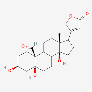 molecular formula C23H32O6 B1238002 (3S,5S,10S,13R,14S)-3,5,14-trihydroxy-13-methyl-17-(5-oxo-2H-furan-3-yl)-2,3,4,6,7,8,9,11,12,15,16,17-dodecahydro-1H-cyclopenta[a]phenanthrene-10-carboxaldehyde 