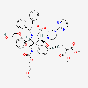 molecular formula C55H54N6O13 B1238045 dimethyl 2-[3-[(3S,4R,6S,7S,8R,8aR)-6-[2-(2-hydroxyethoxy)phenyl]-1'-(2-methoxyethoxycarbonyl)-1,2'-dioxo-3,4-diphenyl-8-(4-pyrimidin-2-ylpiperazine-1-carbonyl)spiro[4,6,8,8a-tetrahydro-3H-pyrrolo[2,1-c][1,4]oxazine-7,3'-indole]-5'-yl]prop-2-ynyl]propanedioate 