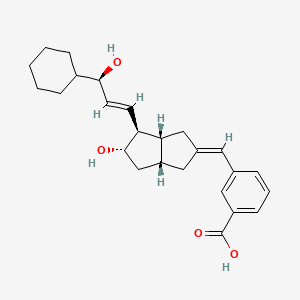 molecular formula C25H32O4 B1238146 3-[(E)-[(3aR,4S,5S,6aR)-4-[(E,3R)-3-cyclohexyl-3-hydroxyprop-1-enyl]-5-hydroxy-3,3a,4,5,6,6a-hexahydro-1H-pentalen-2-ylidene]methyl]benzoic acid CAS No. 89955-40-8