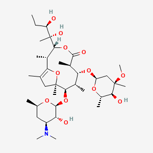 molecular formula C37H65NO12 B1238236 (2R,3R,6R,7R,8S,9R,10R)-3-[(2R,3R)-2,3-dihydroxypentan-2-yl]-9-[(2S,3R,4S,6R)-4-(dimethylamino)-3-hydroxy-6-methyloxan-2-yl]oxy-7-[(2R,4R,5S,6S)-5-hydroxy-4-methoxy-4,6-dimethyloxan-2-yl]oxy-2,6,8,10,12-pentamethyl-4,13-dioxabicyclo[8.2.1]tridec-1(12)-en-5-one 