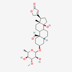 molecular formula C30H44O9 B1238273 (3S,5R,10R,13R,14S,17R)-3-[(2S,3S,4R,5S,6S)-3,5-dihydroxy-4-methoxy-6-methyloxan-2-yl]oxy-14-hydroxy-13-methyl-17-(5-oxo-2H-furan-3-yl)-1,2,3,4,5,6,7,8,9,11,12,15,16,17-tetradecahydrocyclopenta[a]phenanthrene-10-carbaldehyde 