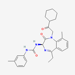 molecular formula C28H34N4O3 B1238314 1-[(3R)-1-(2-cyclohexyl-2-oxoethyl)-5-ethyl-9-methyl-2-oxo-3H-1,4-benzodiazepin-3-yl]-3-(3-methylphenyl)urea 
