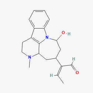 molecular formula C20H24N2O2 B1238340 3,7a-Diazacyclohepta[jk]fluorene-5-acetaldehyde, alpha-ethylidene-1,2,3,3a,4,5,6,7-octahydro-7-hydroxy-3-methyl-, [3aS-[3aalpha,5beta(E),7alpha]]- 