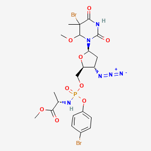 molecular formula C21H27Br2N6O9P B1238399 methyl (2S)-2-[[[(2S,3S,5R)-3-azido-5-(5-bromo-6-methoxy-5-methyl-2,4-dioxo-hexahydropyrimidin-1-yl)tetrahydrofuran-2-yl]methoxy-(4-bromophenoxy)phosphoryl]amino]propanoate 