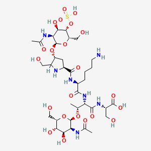 molecular formula C35H61N7O22S B1238403 (2S)-2-[[(2S,3R)-3-[(2R,3S,4R,5S,6S)-3-acetamido-4,5-dihydroxy-6-(hydroxymethyl)oxan-2-yl]oxy-2-[[(2S)-2-[[(2S,4R)-4-[(2R,3S,4R,5S,6S)-3-acetamido-4-hydroxy-6-(hydroxymethyl)-5-sulfooxyoxan-2-yl]oxy-5-(hydroxymethyl)pyrrolidine-2-carbonyl]amino]-6-aminohexanoyl]amino]butanoyl]amino]-3-hydroxypropanoic acid CAS No. 96827-99-5