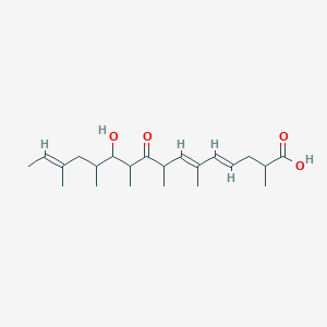 molecular formula C22H36O4 B1238431 (4E,6E,14E)-11-Hydroxy-2,6,8,10,12,14-hexamethyl-9-oxohexadeca-4,6,14-trienoic acid 