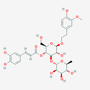 molecular formula C30H38O15 B1238573 [(2R,3R,4R,5R,6R)-5-hydroxy-6-[2-(4-hydroxy-3-methoxy-phenyl)ethoxy]-2-(hydroxymethyl)-4-[(2S,3R,4R,5R,6S)-3,4,5-trihydroxy-6-methyl-tetrahydropyran-2-yl]oxy-tetrahydropyran-3-yl] (E)-3-(3,4-dihydroxyphenyl)prop-2-enoate 