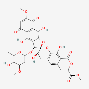 molecular formula C33H30O17 B1238595 methyl (2R,3R,3'R)-3,4',9',10-tetrahydroxy-3'-[(2S,4R,5S,6S)-5-hydroxy-4-methoxy-6-methyloxan-2-yl]oxy-7'-methoxy-5',8',9-trioxospiro[3,4-dihydropyrano[4,3-g]chromene-2,2'-3H-benzo[f][1]benzofuran]-7-carboxylate CAS No. 178182-49-5