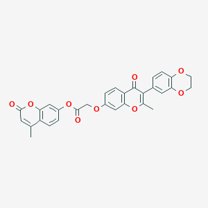molecular formula C30H22O9 B1238645 4-Methyl-2-oxochromen-7-yl {[3-(2,3-dihydro-1,4-benzodioxin-6-yl)-2-methyl-4-oxochromen-7-yl]oxy}acetate 