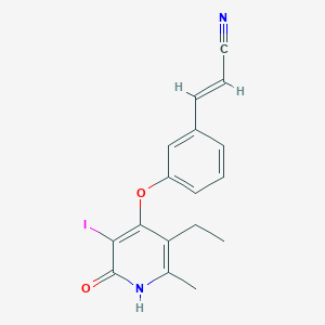 molecular formula C17H15IN2O2 B1238748 (2E)-3-{3-[(5-Ethyl-3-iodo-6-methyl-2-oxo-1,2-dihydropyridin-4-YL)oxy]phenyl}acrylonitrile 