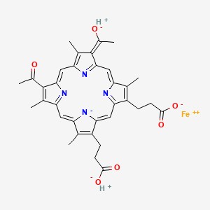molecular formula C34H32FeN4O6 B1238762 3-[(13E)-8-acetyl-18-(2-carboxylatoethyl)-3,7,12,17-tetramethyl-13-(1-oxidoethylidene)porphyrin-21-id-2-yl]propanoate;hydron;iron(2+) CAS No. 39011-04-6