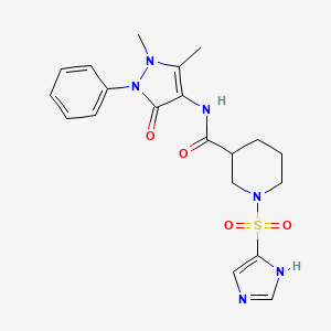 molecular formula C20H24N6O4S B1238793 N-(1,5-dimethyl-3-oxo-2-phenyl-4-pyrazolyl)-1-(1H-imidazol-5-ylsulfonyl)-3-piperidinecarboxamide 