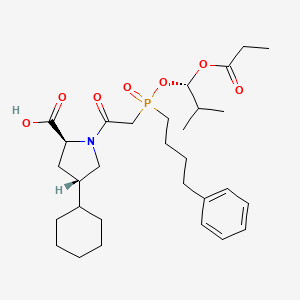 (2S,4S)-4-cyclohexyl-1-[2-[[(1S)-2-methyl-1-(1-oxopropoxy)propoxy]-(4-phenylbutyl)phosphoryl]-1-oxoethyl]-2-pyrrolidinecarboxylic acid