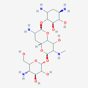 molecular formula C21H41N5O11 B1238853 (2R,4S,5S)-2-[[(2R,6S,8aS)-7-amino-6-[(2R,4R)-4,6-diamino-2,3-dihydroxycyclohexyl]oxy-4-hydroxy-3-(methylamino)-2,3,4,4a,6,7,8,8a-octahydropyrano[3,2-b]pyran-2-yl]oxy]-5-amino-6-(hydroxymethyl)oxane-3,4-diol 
