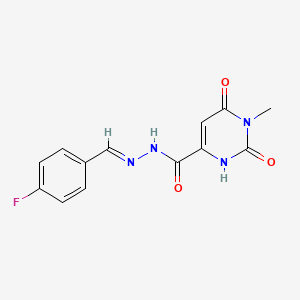 molecular formula C13H11FN4O3 B1238858 N-[(E)-(4-fluorophenyl)methylideneamino]-3-methyl-2,4-dioxo-1H-pyrimidine-6-carboxamide 