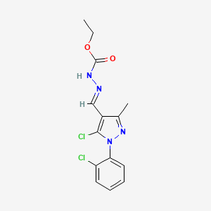 molecular formula C14H14Cl2N4O2 B1238926 ethyl N-[(E)-[5-chloro-1-(2-chlorophenyl)-3-methylpyrazol-4-yl]methylideneamino]carbamate 