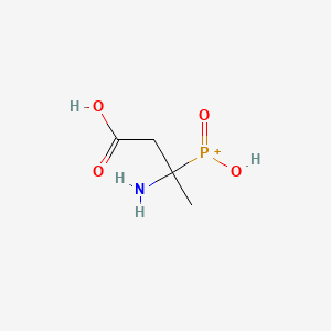 molecular formula C4H9NO4P+ B1239058 alpha-Amino-alpha-methyl-beta-carboxyethanephosphinic acid CAS No. 94650-45-0