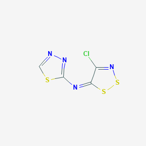 molecular formula C4HClN4S3 B1239179 (E)-4-chloro-N-(1,3,4-thiadiazol-2-yl)dithiazol-5-imine 