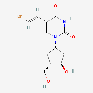 molecular formula C12H15BrN2O4 B1239189 2,4(1H,3H)-Pyrimidinedione, 5-((E)-2-bromoethenyl)-1-(3-hydroxy-4-(hydroxymethyl)cyclopentyl)- CAS No. 91661-22-2
