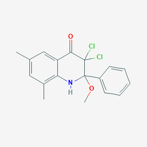 molecular formula C18H17Cl2NO2 B123923 3,3-dichloro-2-methoxy-6,8-dimethyl-2-phenyl-1H-quinolin-4-one CAS No. 147779-31-5