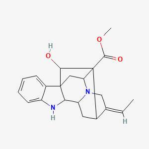 molecular formula C21H24N2O3 B1239290 Ajmalan-16-carboxylic acid, 19,20-didehydro-1-demethyl-17-hydroxy-, methyl ester, (2alpha,17S,19E)- 