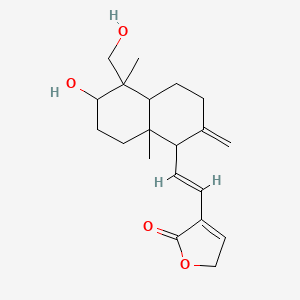 molecular formula C20H28O4 B1239319 3-{2-[6-Hydroxy-5-(hydroxymethyl)-5,8a-dimethyl-2-methylidenedecahydronaphthalen-1-yl]ethenyl}furan-2(5H)-one 