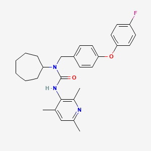 molecular formula C29H34FN3O2 B1239342 1-(6-Methyl-2,4-dimethylpyridine-3-yl)-3-cycloheptyl-3-[4-[4-fluorophenoxy]benzyl]urea 