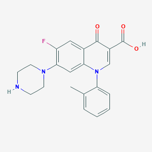 molecular formula C21H20FN3O3 B123938 3-Quinolinecarboxylic acid, 6-fluoro-1,4-dihydro-1-(2-methylphenyl)-4-oxo-7-(1-piperazinyl)- CAS No. 155188-32-2