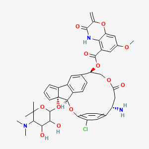 molecular formula C43H44ClN3O12 B1239404 [(3R,4R,14R,19S)-19-amino-22-chloro-4-[5-(dimethylamino)-3,4-dihydroxy-6,6-dimethyloxan-2-yl]oxy-17-oxo-2,16-dioxapentacyclo[18.2.2.19,13.03,10.04,8]pentacosa-1(22),5,7,9,11,13(25),20,23-octaen-14-yl] 7-methoxy-2-methylidene-3-oxo-4H-1,4-benzoxazine-5-carboxylate 