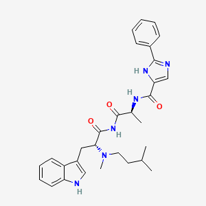 molecular formula C30H36N6O3 B1239429 N-[(2S)-1-[[(2R)-3-(1H-indol-3-yl)-2-[methyl(3-methylbutyl)amino]propanoyl]amino]-1-oxopropan-2-yl]-2-phenyl-1H-imidazole-5-carboxamide CAS No. 150351-90-9