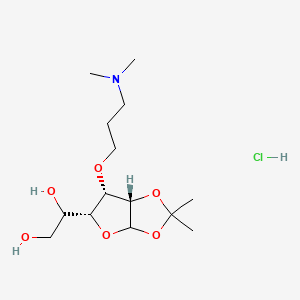 molecular formula C14H28ClNO6 B1239441 1-[(5R,6S,6aS)-6-[3-(dimethylamino)propoxy]-2,2-dimethyl-3a,5,6,6a-tetrahydrofuro[2,3-d][1,3]dioxol-5-yl]ethane-1,2-diol;hydrochloride 