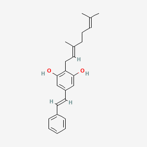 molecular formula C24H28O2 B1239519 2-[(2E)-3,7-Dimethyl-2,6-octadienyl]-5-[(1E)-2-phenylethenyl]-1,3-benzenediol CAS No. 72165-33-4