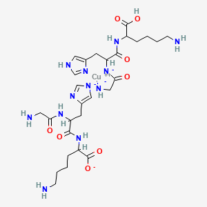 molecular formula C28H44CuN12O8-2 B12395684 copper;6-amino-2-[[2-[(2-aminoacetyl)amino]-3-imidazol-1-id-4-ylpropanoyl]amino]hexanoate;[1-[(5-amino-1-carboxypentyl)amino]-3-(1H-imidazol-4-yl)-1-oxopropan-2-yl]-(2-azanidylacetyl)azanide 