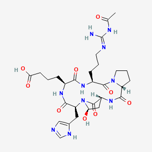 molecular formula C29H42N10O9 B12397012 4-[(1R,4R,10S,13S,16S,18R)-10-[3-[[acetamido(amino)methylidene]amino]propyl]-18-hydroxy-16-(1H-imidazol-5-ylmethyl)-3,9,12,15,20-pentaoxo-2,8,11,14,17-pentazatricyclo[15.2.1.04,8]icosan-13-yl]butanoic acid 