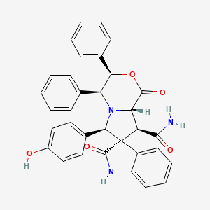 molecular formula C33H27N3O5 B1239720 (3R,3'R,4'S,6'R,8'S,8'aS)-6'-(4-hydroxyphenyl)-1',2-dioxo-3',4'-diphenyl-8'-spiro[1H-indole-3,7'-4,6,8,8a-tetrahydro-3H-pyrrolo[2,1-c][1,4]oxazine]carboxamide 