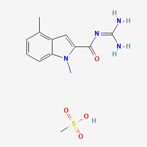 molecular formula C13H18N4O4S B1239728 N-(diaminomethylidene)-1,4-dimethylindole-2-carboxamide;methanesulfonic acid 