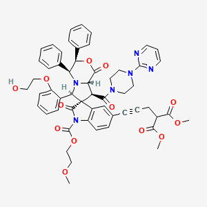 dimethyl 2-[3-[(3R,4S,6R,7R,8S,8aS)-6-[2-(2-hydroxyethoxy)phenyl]-1'-(2-methoxyethoxycarbonyl)-1,2'-dioxo-3,4-diphenyl-8-(4-pyrimidin-2-ylpiperazine-1-carbonyl)spiro[4,6,8,8a-tetrahydro-3H-pyrrolo[2,1-c][1,4]oxazine-7,3'-indole]-5'-yl]prop-2-ynyl]propanedioate