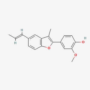 molecular formula C19H18O3 B1239830 2-methoxy-4-[3-methyl-5-[(E)-prop-1-enyl]-1-benzofuran-2-yl]phenol CAS No. 41744-28-9