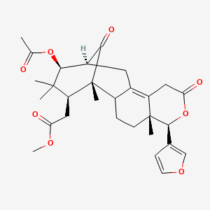molecular formula C29H36O8 B1239835 methyl 2-[(1R,5R,6R,13S,14S,16S)-14-acetyloxy-6-(furan-3-yl)-1,5,15,15-tetramethyl-8,17-dioxo-7-oxatetracyclo[11.3.1.02,11.05,10]heptadec-10-en-16-yl]acetate 
