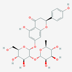 molecular formula C27H32O14 B1239836 (2S)-7-[(2R,3R,4S,5S,6R)-4,5-dihydroxy-6-(hydroxymethyl)-3-[(2S,3R,4R,5R,6S)-3,4,5-trihydroxy-6-methyloxan-2-yl]oxyoxan-2-yl]oxy-5-hydroxy-2-(4-hydroxyphenyl)-2,3-dihydrochromen-4-one 